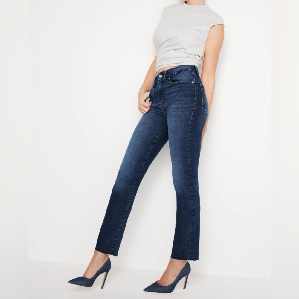 Good American Dark Blue Straight Leg Jeans